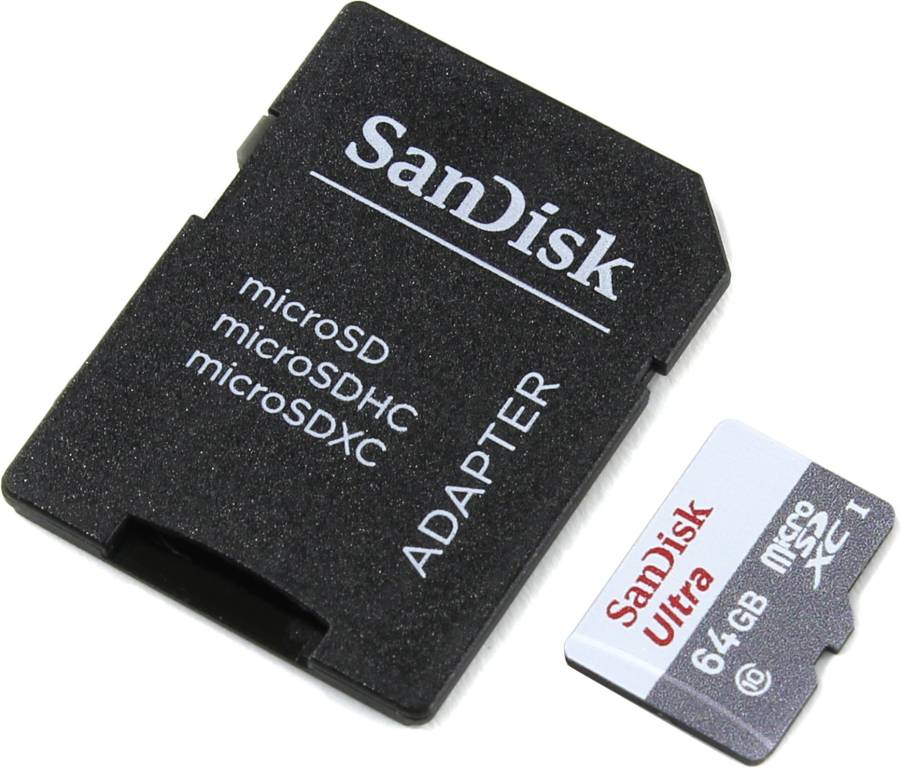    microSDHC 64Gb SanDisk Ultra [SDSQUNS-064G-GN6TA] UHS-I U1 Class10+microSD-- >