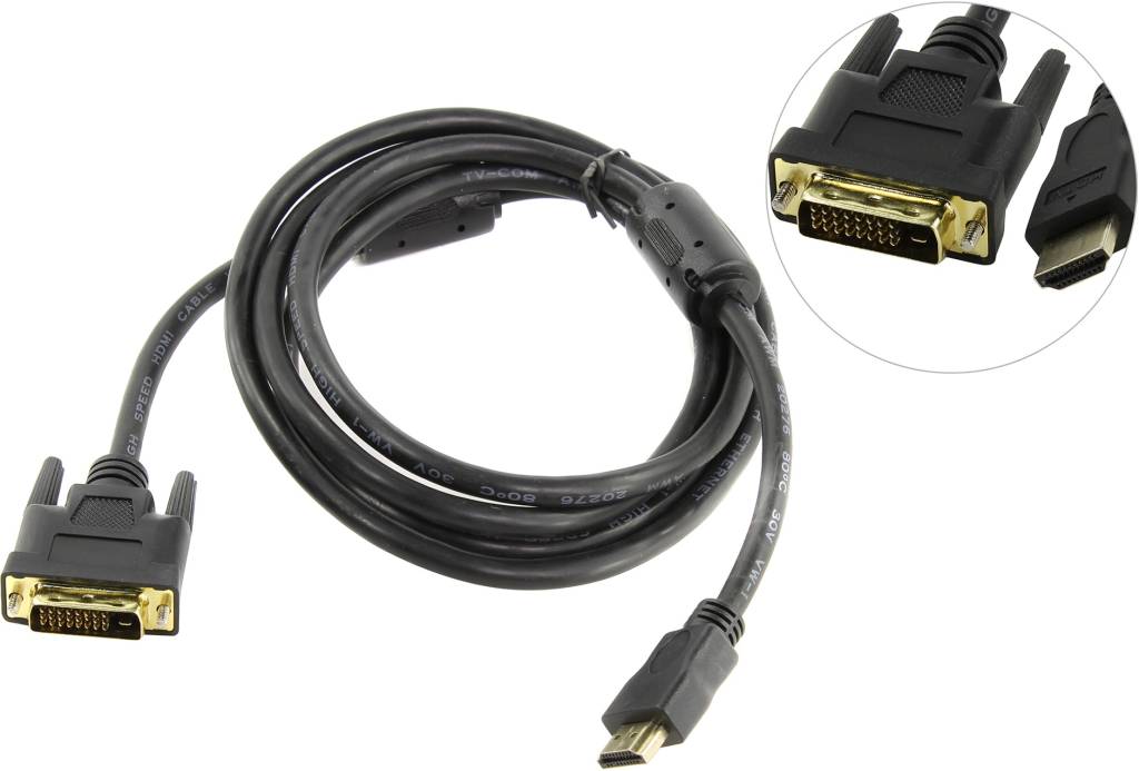купить Кабель HDMI to DVI-D Dual Link (19M -25M)  2.0м (2 фильтра) TV-COM [LCG135F-2м]