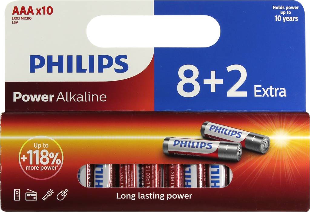  .  PHILIPS Power Alkaline LR03P10WP/10 SizeAAA, 1.5V,  (alkaline) [. 10 ]