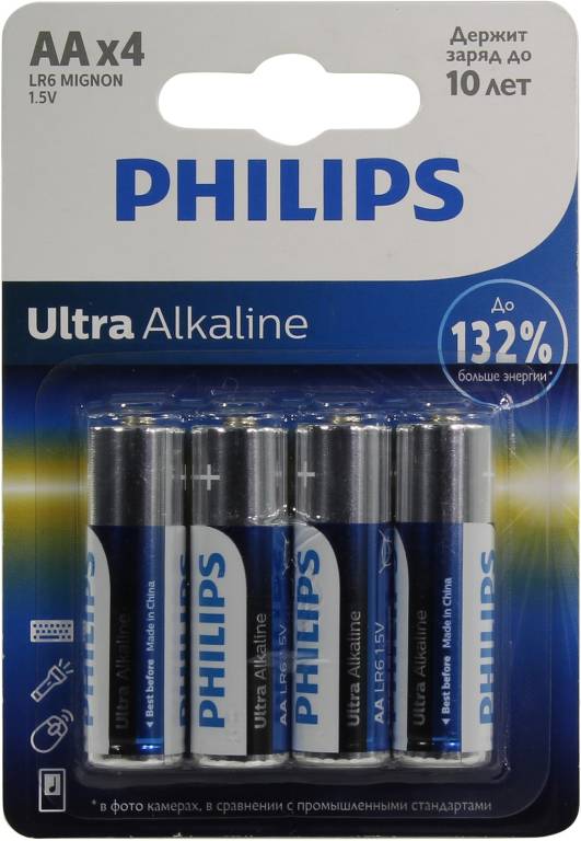  .  PHILIPS Ultra Alkaline LR6E4B/51 SizeAA, 1.5V,  (alkaline) [. 4 ]