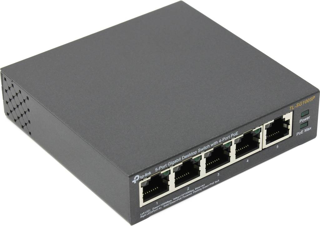   TP-LINK [TL-SG1005P] 5-Port Gigabit Desktop Switch (1UTP 1000Mbps+ 4UTP 1000Mbps PoE)
