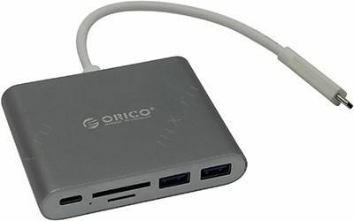   USB3.0 HUB 2 port + USB-C + microSD/M2 Card Reader, . USB-C Orient [RCC2A-SG Gray]