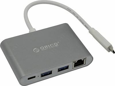   USB3.0 HUB 2-Port + USB-C + LAN, . USB-C Orico [RCR2A-SG Gray]