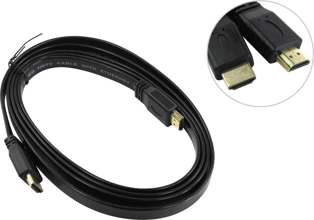купить Кабель HDMI to HDMI (19M -19M)  2.0м (плоский) v2.0 Jet.A [JA-HD10 2м]