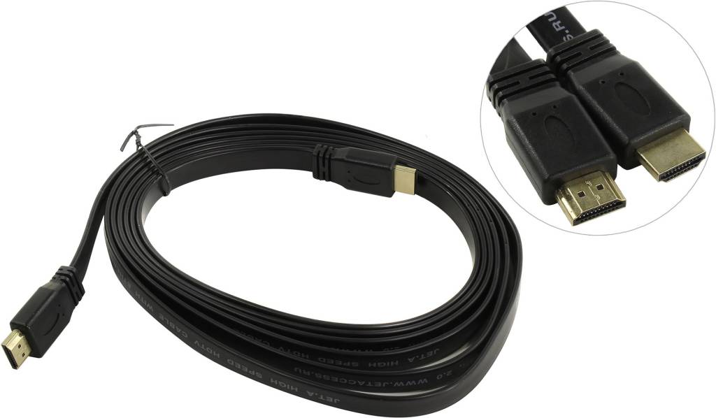 купить Кабель HDMI to HDMI (19M -19M)  3.0м (плоский) v2.0 Jet.A [JA-HD10 3м]