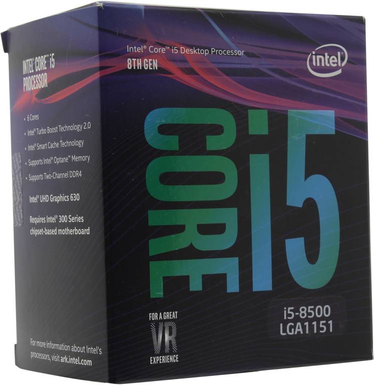   Intel Core i5-8500 BOX 3.0 GHz/6core/SVGA UHD Graphics 630/1.5+9Mb/65W/8 GT/s LGA1151