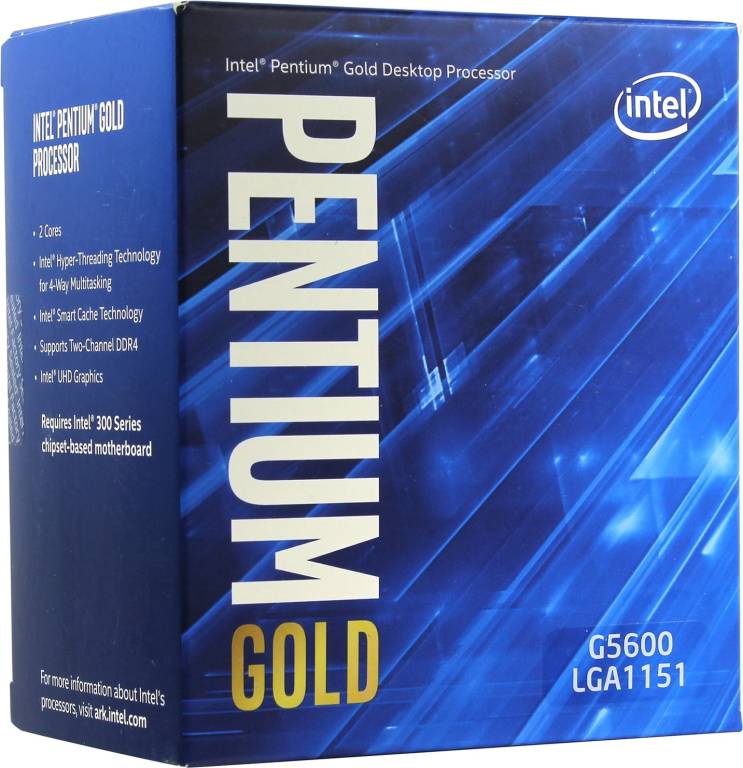   Intel Pentium G5600 BOX 3.9 GHz/2core/SVGA UHD Graphics 630/ 4Mb/54W/8 GT/s LGA1151