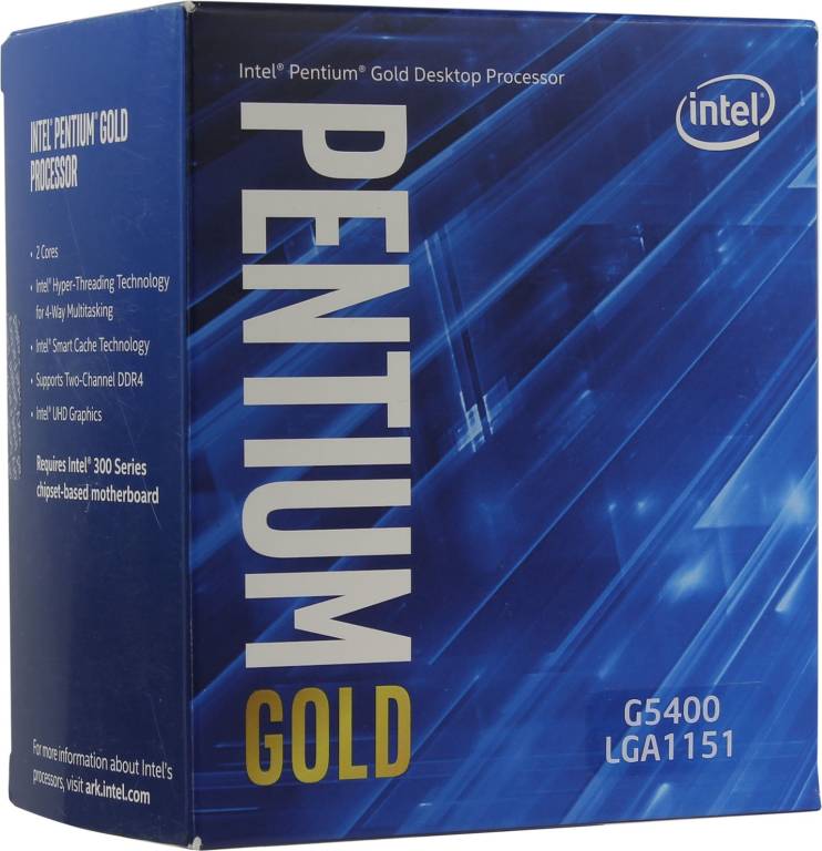   Intel Pentium G5400 BOX 3.7 GHz/2core/SVGA UHD Graphics 610/ 4Mb/54W/8 GT/s LGA1151