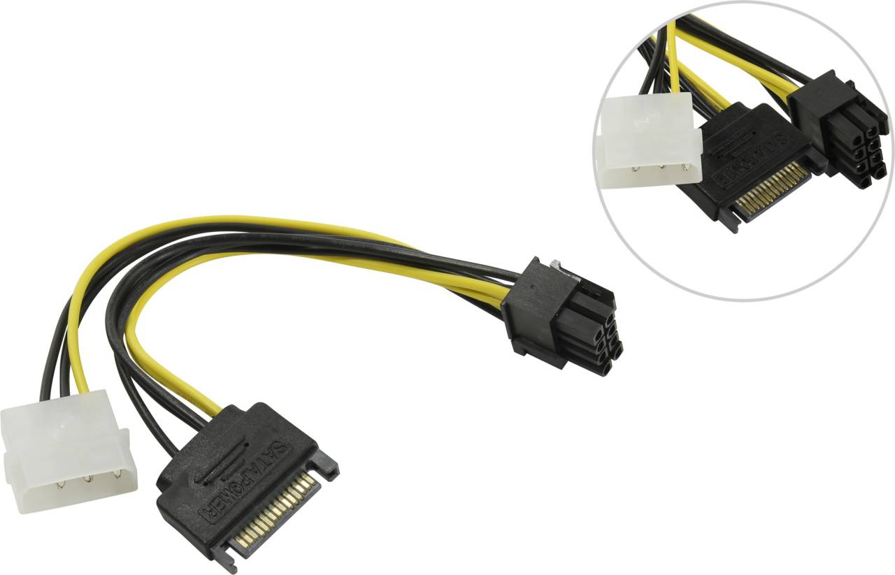 Переходник низковольт. питания для видеокарт C578 PCI-EX, Molex+SATA-8pin, ORIENT