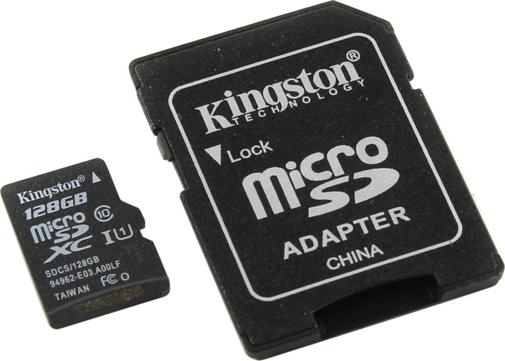    microSDXC 128Gb Kingston [SDCS/128GB] UHS U1 + microSD-- >SD Adapter
