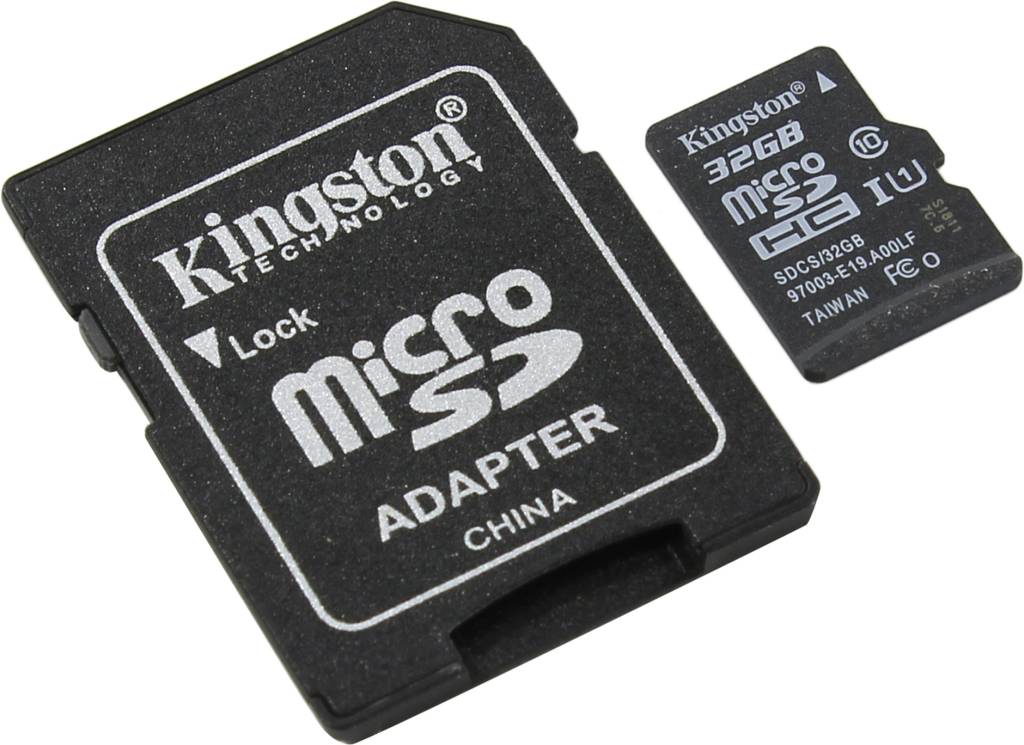    microSDHC 32Gb Kingston [SDCS/32GB] UHS-I U1 + microSD-- >SD Adapter