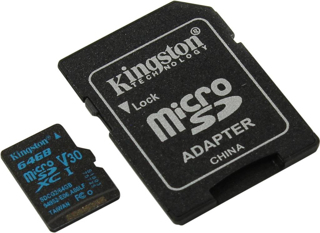    microSDXC 64Gb Kingston [SDCG2/64GB] UHS-I U3 + microSD-- >SD Adapter