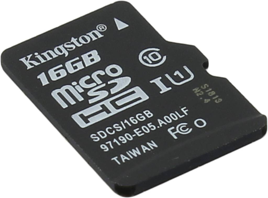    microSDHC 16Gb Kingston [SDCS/16GBSP] UHS-I U1
