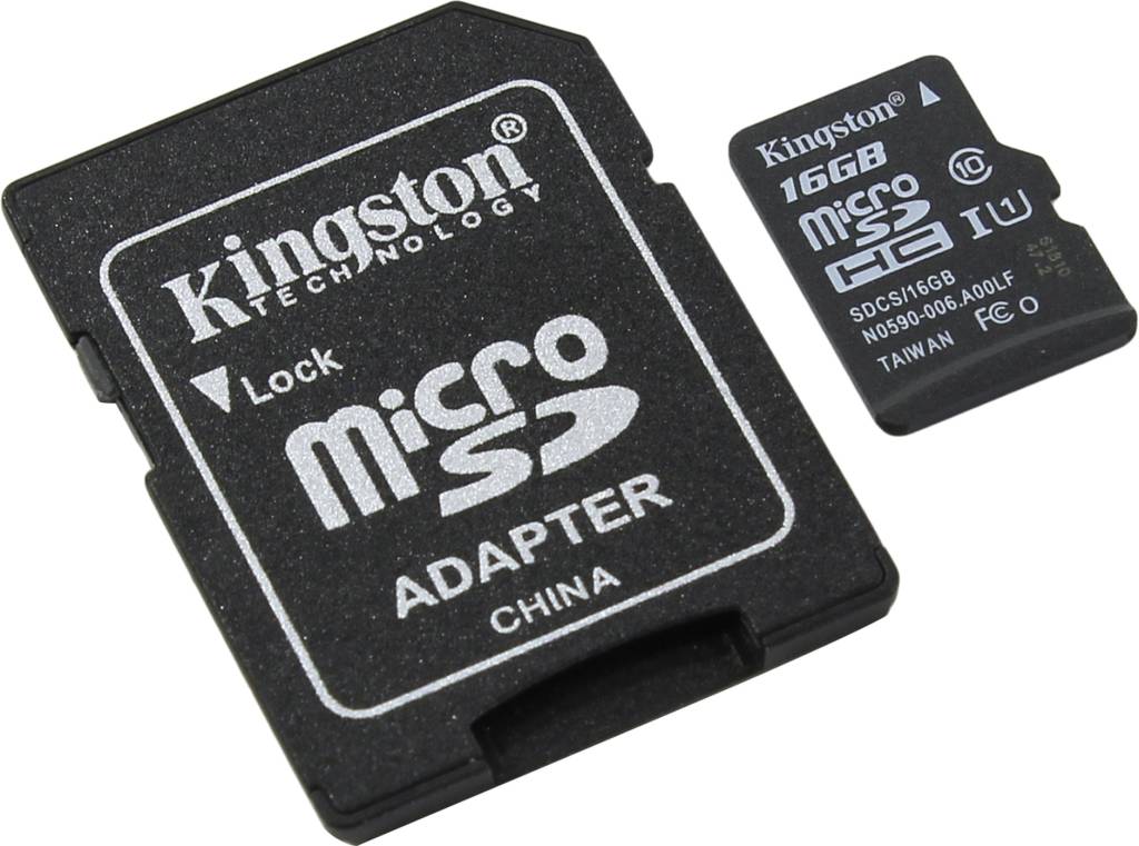    microSDHC 16Gb Kingston [SDCS/16GB] UHS-I U1 + microSD-- >SD Adapter