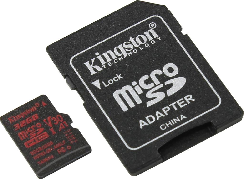   microSDHC 32Gb Kingston [SDCR/32GB] UHS-I U3 + microSD-- >SD Adapter
