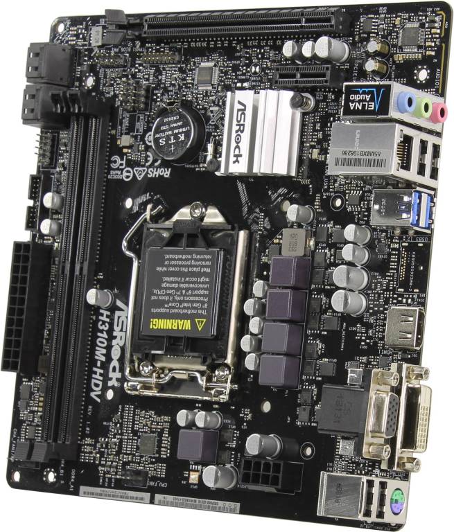    LGA1151 ASRock H310M-HDV(RTL)[H310]PCI-E Dsub+DVI+HDMI GbLAN SATA MicroATX 2DDR4