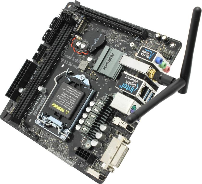    LGA1151 ASRock B360M-ITX/AC(RTL)[B360]PCI-E DVI+HDMI+DP GbLAN SATA Mini-ITX 2DDR4