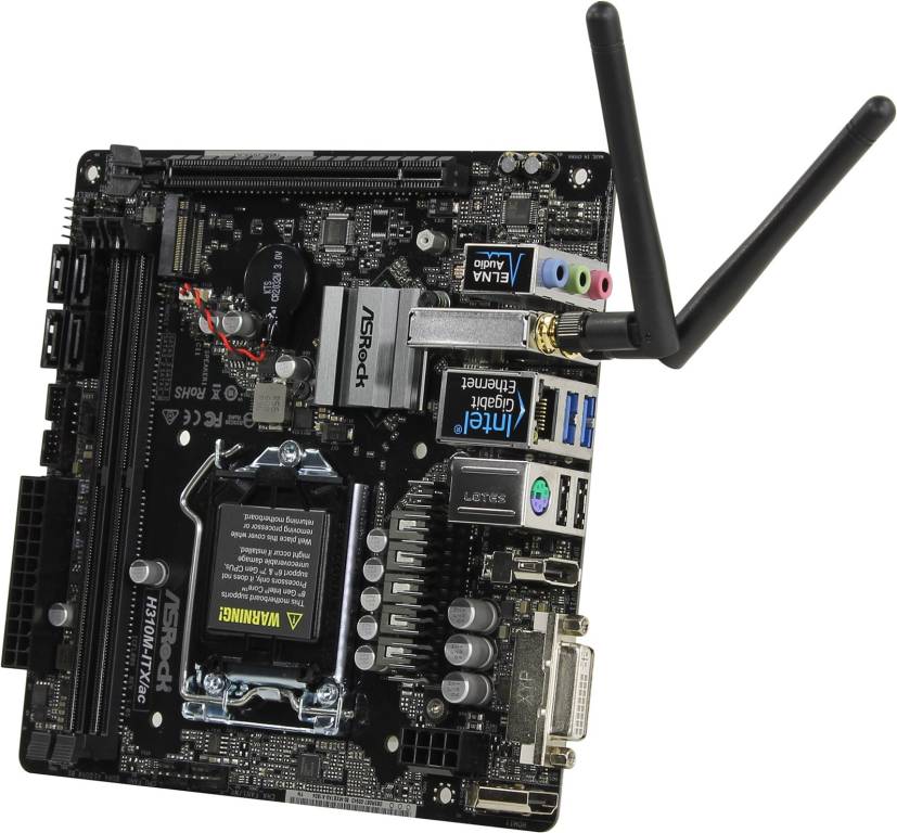    LGA1151 ASRock H310M-ITX/AC(RTL)[H310]PCI-E DVI+HDMI+DP GbLAN SATA Mini-ITX 2DDR4