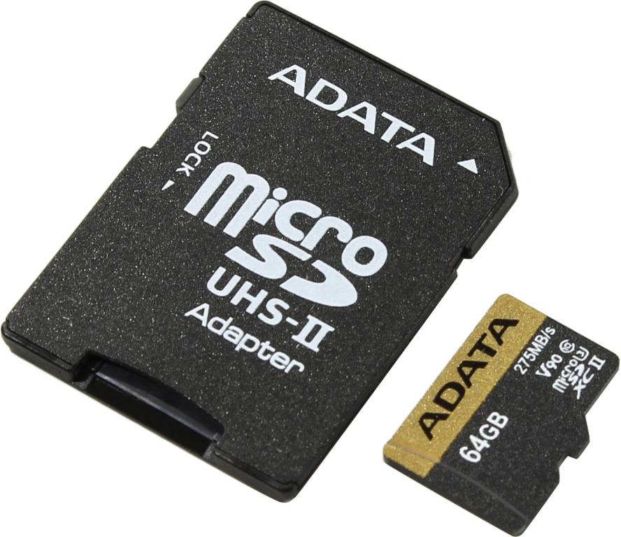   microSDXC 64Gb ADATA Premier ONE [AUSDX64GUII3CL10-CA1] V90 UHS-II U3+microSD