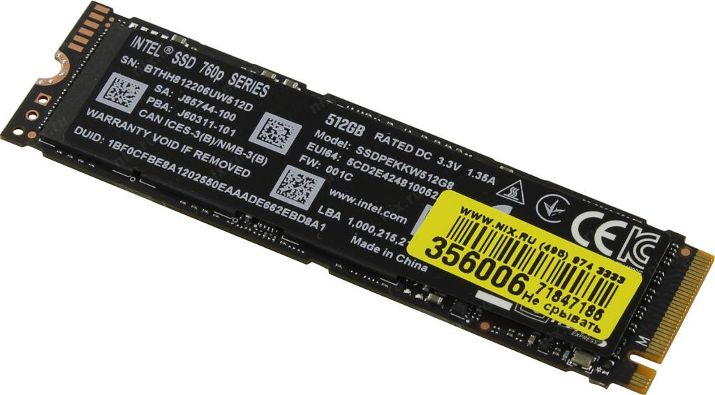   SSD 512 Gb M.2 2280 M Intel 760P Series [SSDPEKKW512G801] 3D TLC