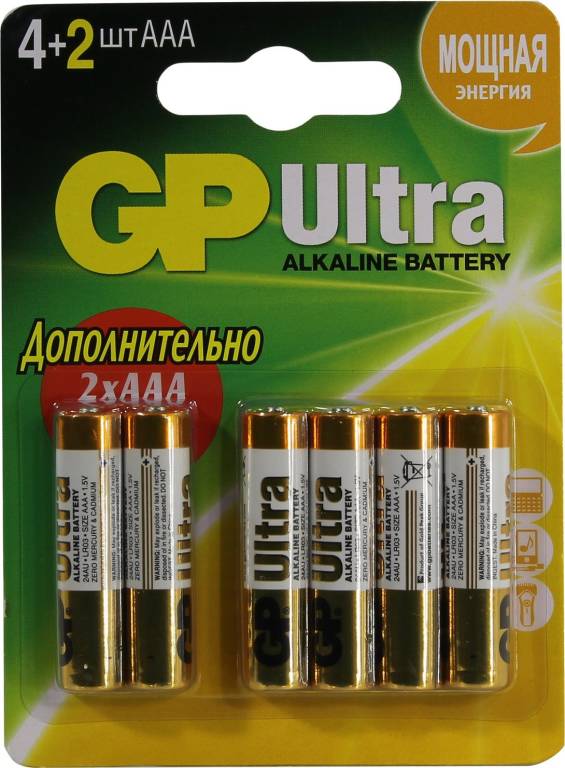  .  GP Ultra 24AU4/2-CR6 (LR03) Size AAA,  (alkaline) [.6 ]