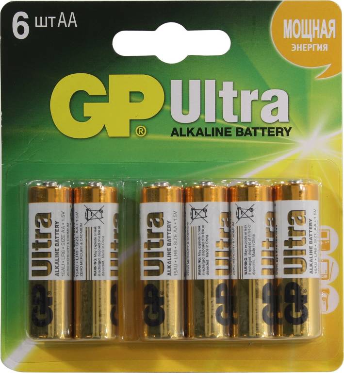  .  GP Ultra 15AU4/2-2CR6 (LR6) Size AA,  (alkaline) [. 6 ]