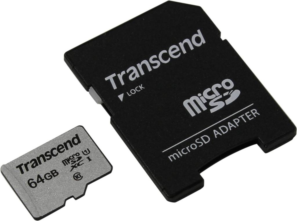    microSDXC 64Gb Transcend [TS64GUSD300S-A] UHS-I U1 + microSD-- >SD Adapter