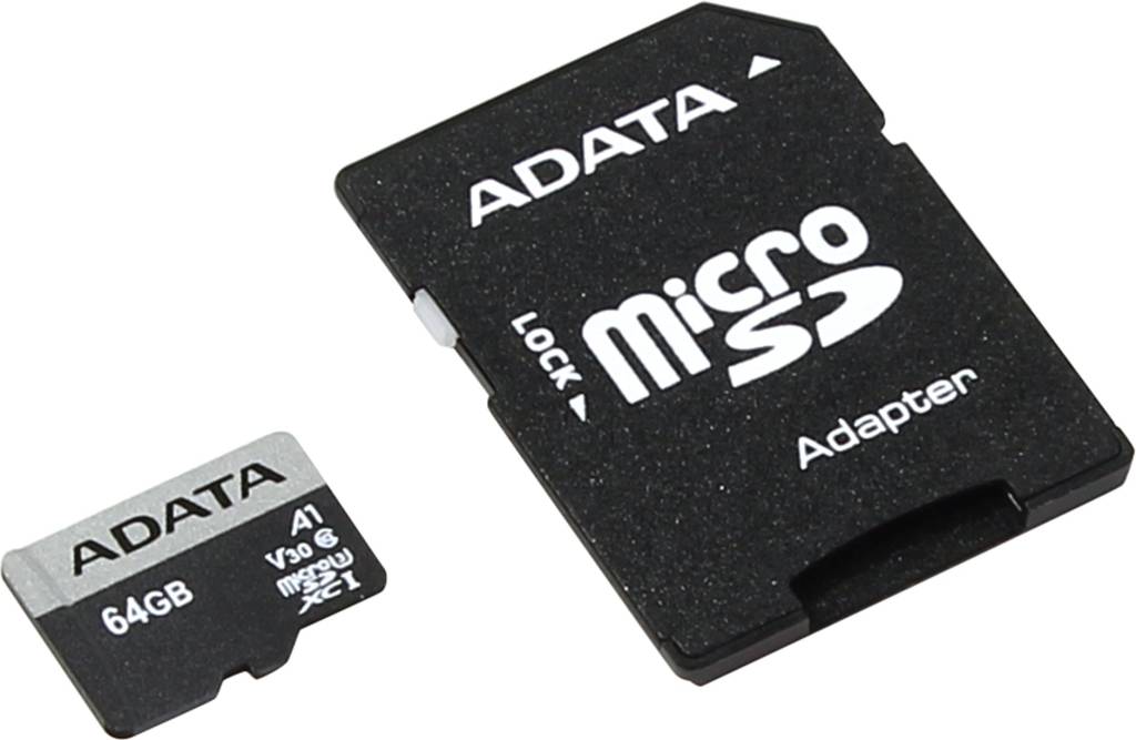    microSDXC 64Gb ADATA Premier Pro [AUSDX64GUI3V30SA1-RA1] V30 UHS-I U3 Class10+microSD--