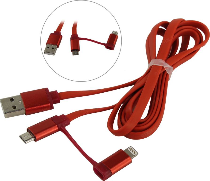 купить Кабель USB-- >Lightning/micro-B 1.2.0м Smartbuy [iK-212 Red]