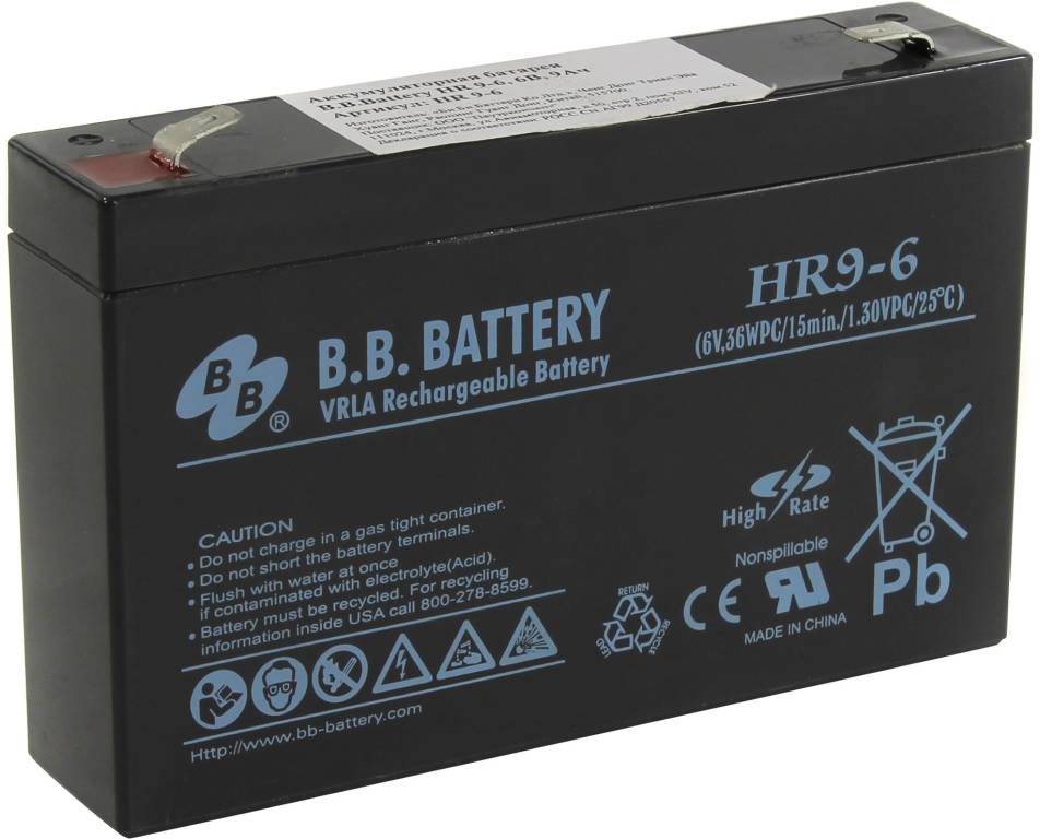    6v  9Ah B.B. Battery HR9-6   UPS