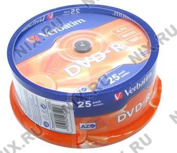 купить Диск DVD-R Verbatim 16x 4.7Gb ( 25 шт) Cake box [43522]