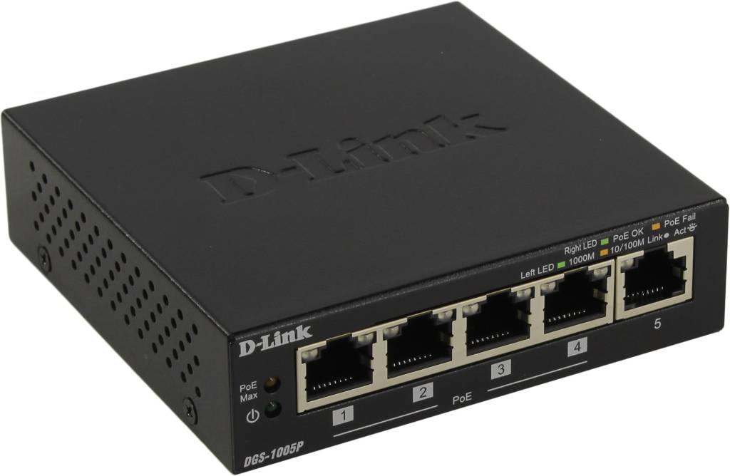    5-. D-Link [DGS-1005P /A1A] Gigabit Switch (1UTP 1000Mbps + 4UTP 1000Mbps PoE)