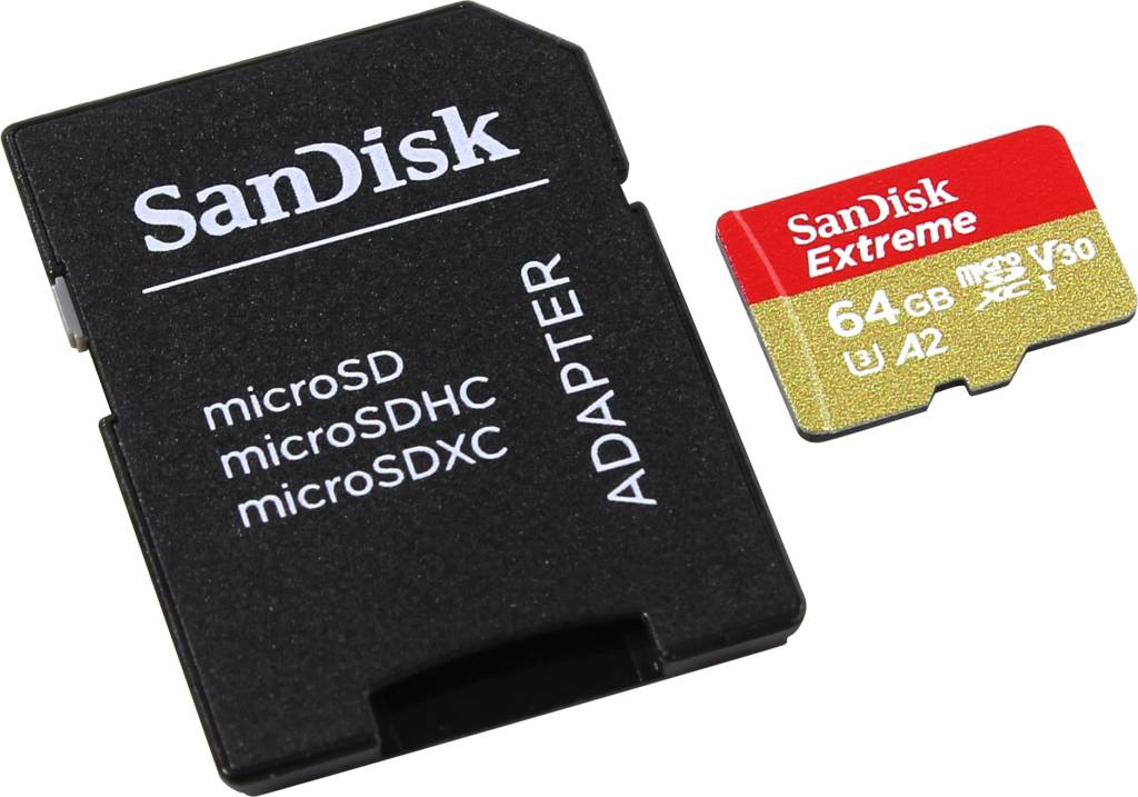    microSDXC 64Gb SanDisk Extreme [SDSQXA2-064G-GN6AA] UHS-I U3 V30+microSD-- >SD