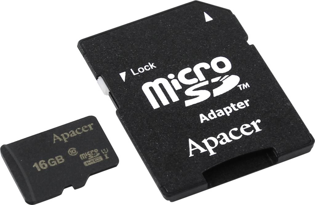    microSDHC 16Gb Apacer [AP16GMCSH10U1-R] UHS-I U1 Class10+microSD-- >SD Adapter
