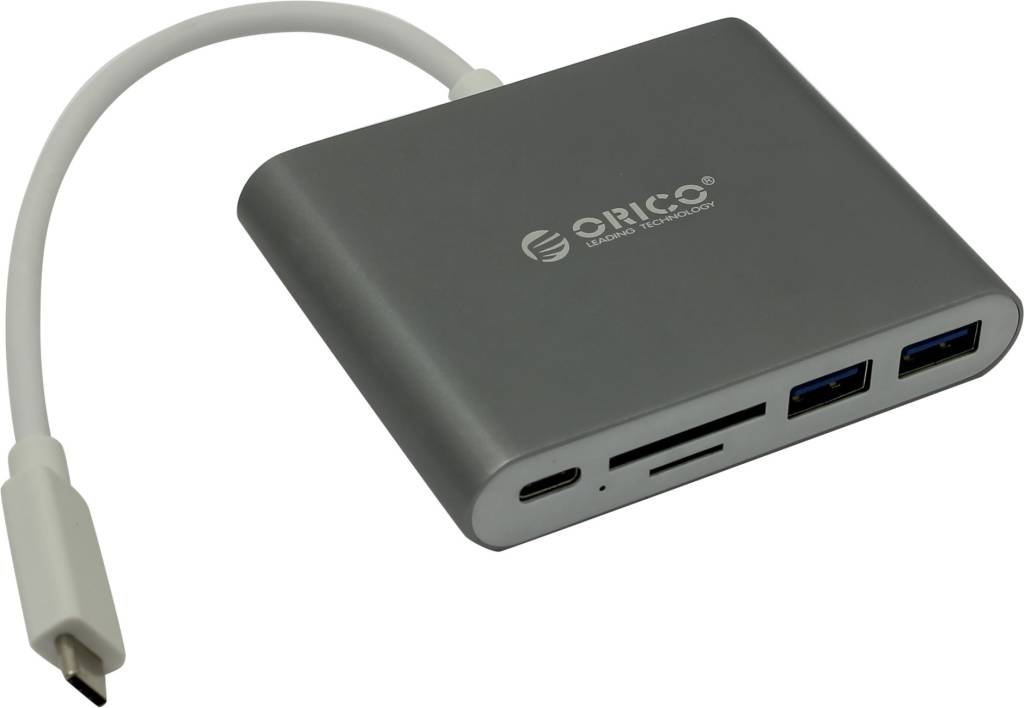   USB3.0 HUB 3-port + USB-C + microSD/SD Card Reader,. USB-C Orico [RCC2A-SG Silver]