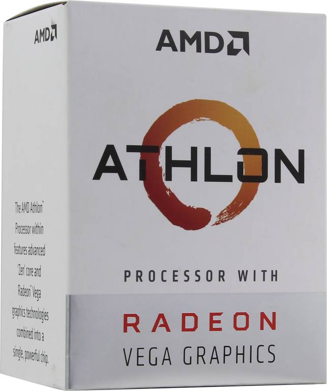   AMD Athlon 220GE BOX (YD220GC) 3.4 GHz/2core/1+4Mb/SVGA RADEON Vega 3/35W/Socket AM4