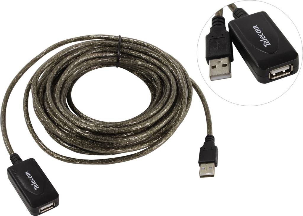 купить Кабель удлинитель USB 2.0-repeater A-- >A 10м (активный) Telecom [TUS7049-10м]