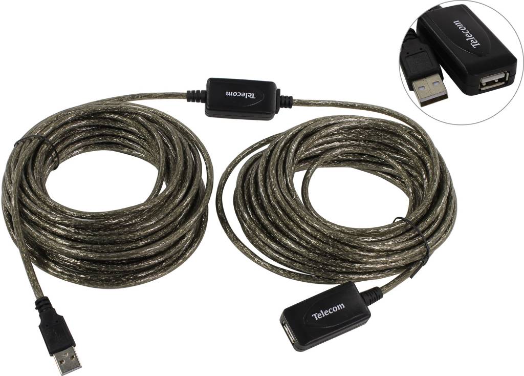 купить Кабель удлинитель USB 2.0-repeater A-- >A 15м (активный) Telecom [TUS7049-15м]