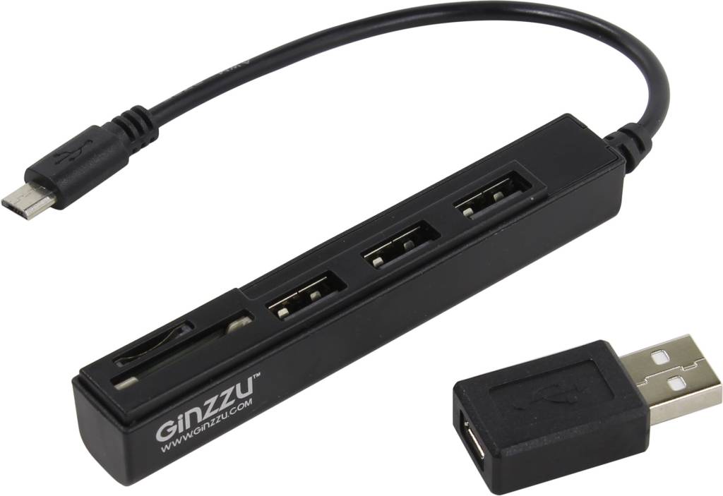   Ginzzu [GR-513UB] USB/microUSB2.0 SDXC/microSDXC Card Reader/Writer+3portUSB