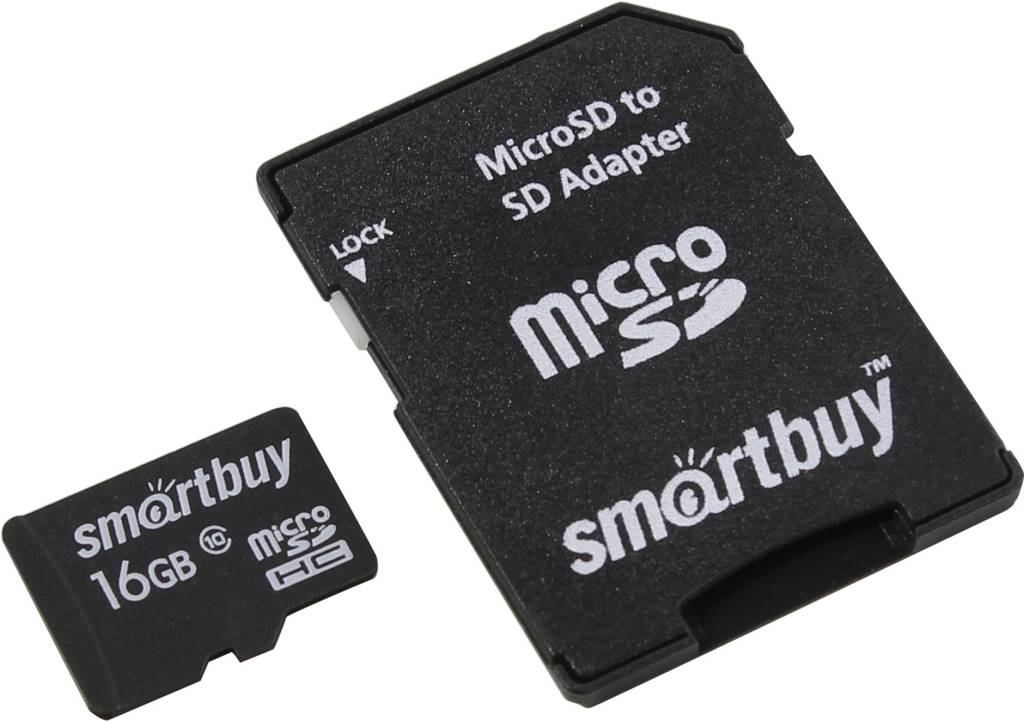    microSDHC 16Gb SmartBuy [SB16GBSDCL10-01LE] Class10 + microSD-- >SD Adapter