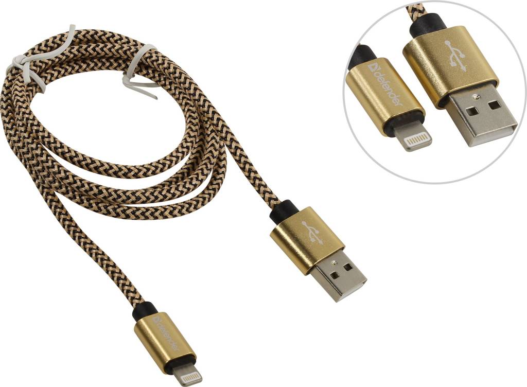 купить Кабель USB 2.0 AM-- >Lightning 1.0м Gold Defender [87806]