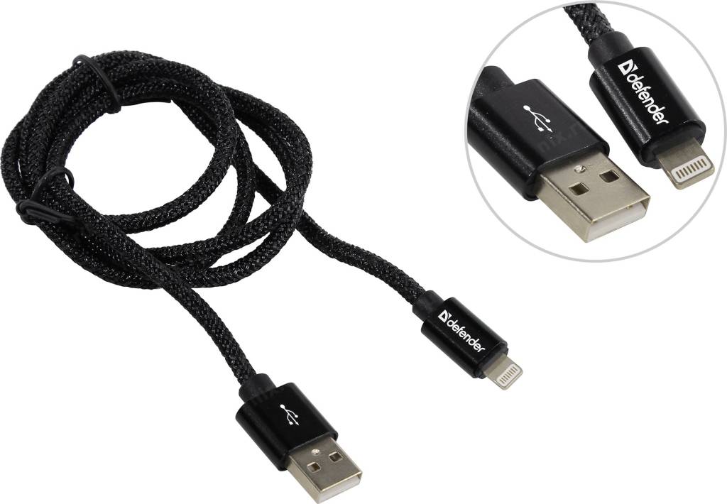 купить Кабель USB 2.0 AM-- >Lightning 1.0м Black Defender [87808]