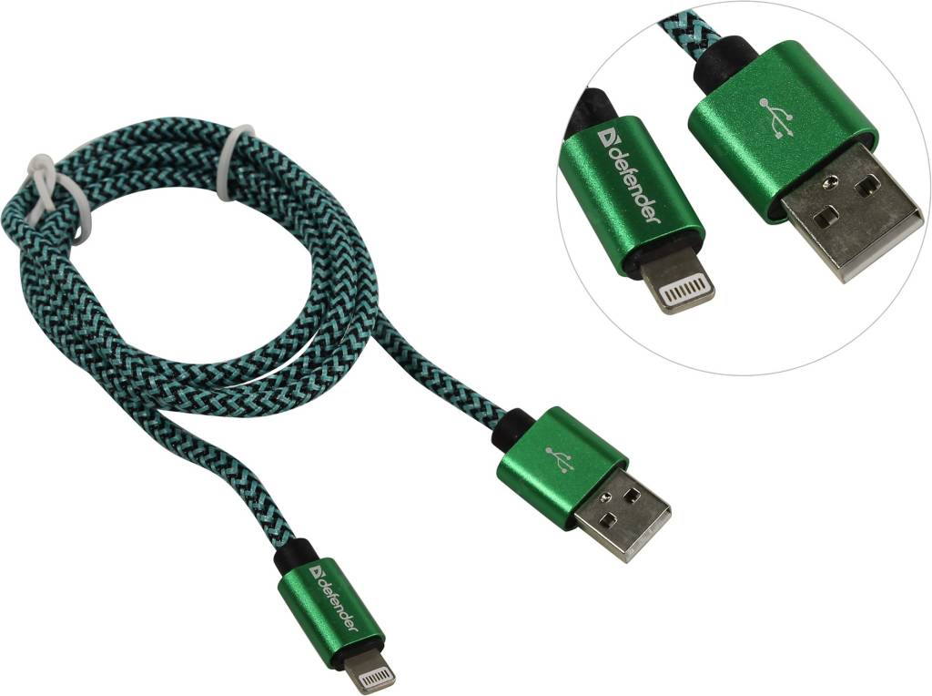 купить Кабель USB 2.0 AM-- >Lightning 1.0м Green Defender [87810]