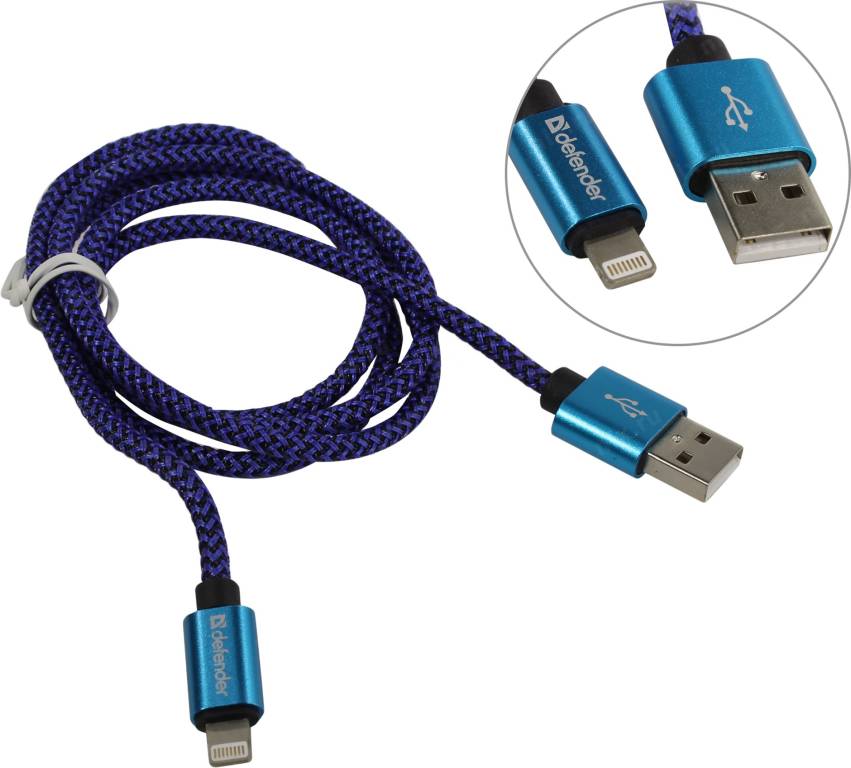 купить Кабель USB 2.0 AM-- >Lightning 1.0м Blue Defender [87811]