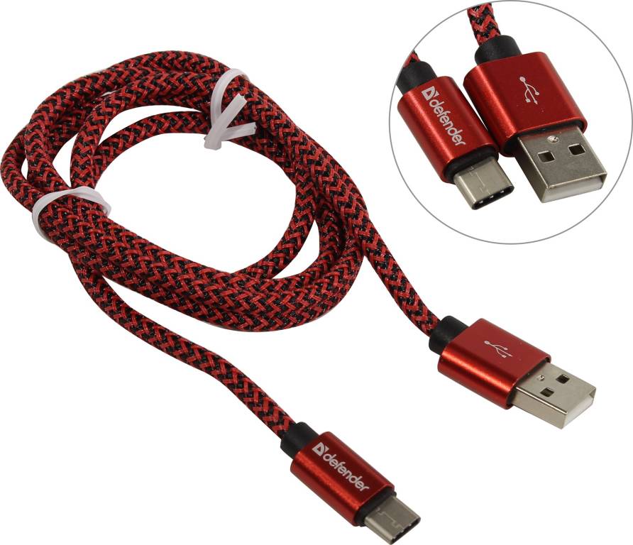   USB2.0 AM-- >USB-C M 1.0 Red Defender [87813]