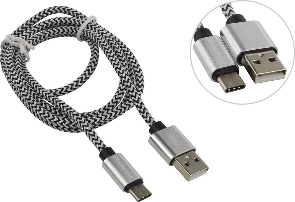 купить Кабель USB2.0 AM-- >USB-C M 1.0м White Defender [87815]