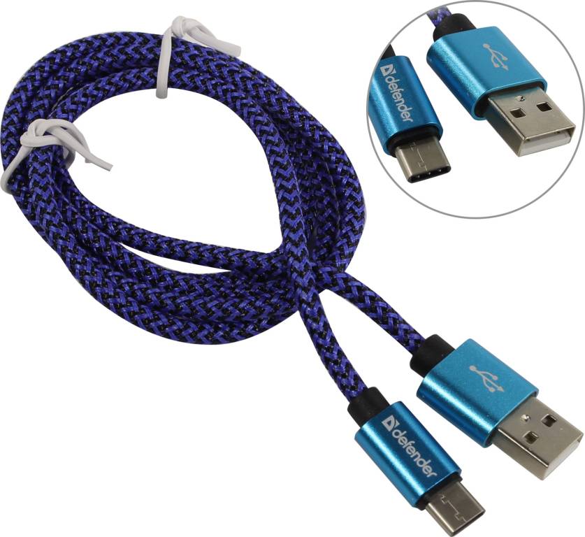 купить Кабель USB2.0 AM-- >USB-C M 1.0м Blue Defender [87817]