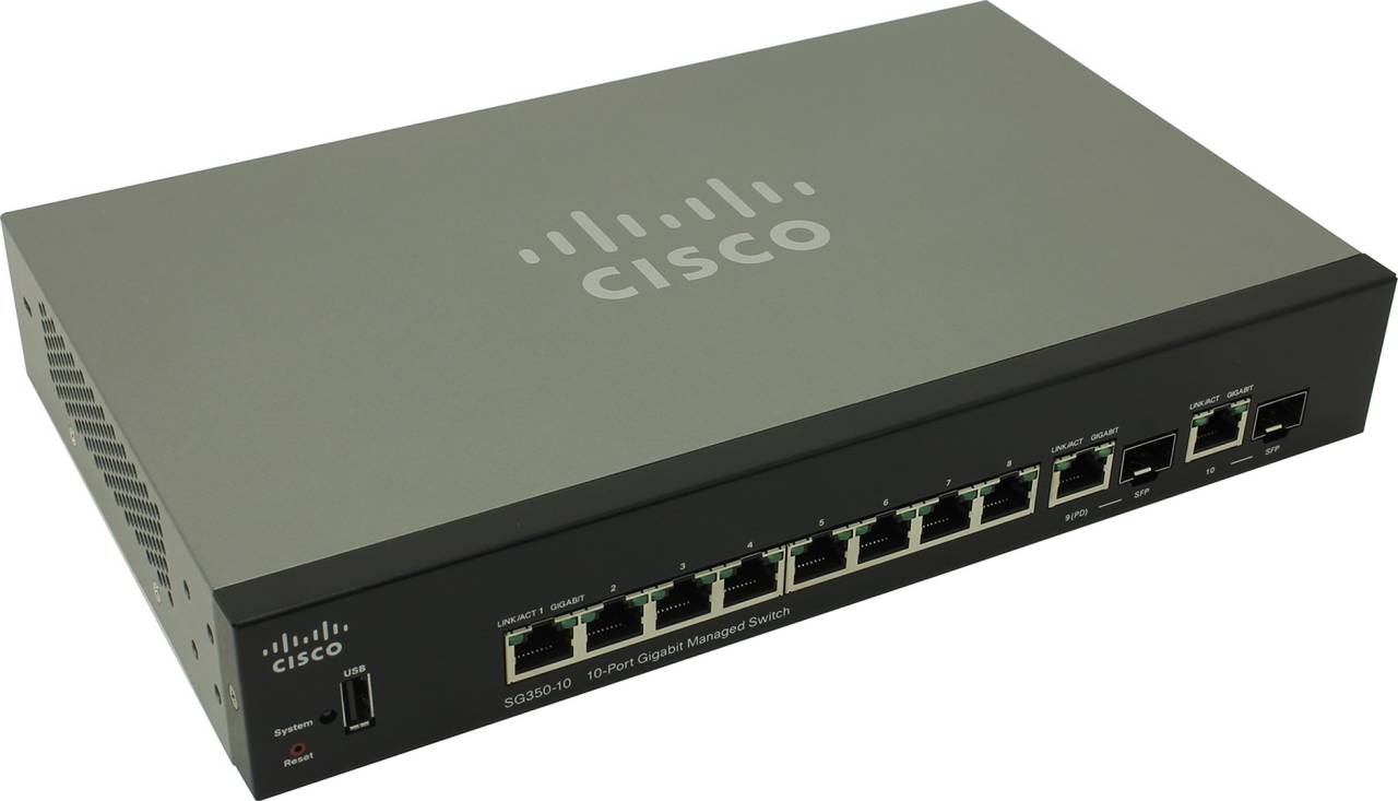   Cisco[SG350-10-K9-EU]10-Port Gigabit Managed Switch(8UTP 1000Mbps+2Combo 1000BASE-T/SFP)