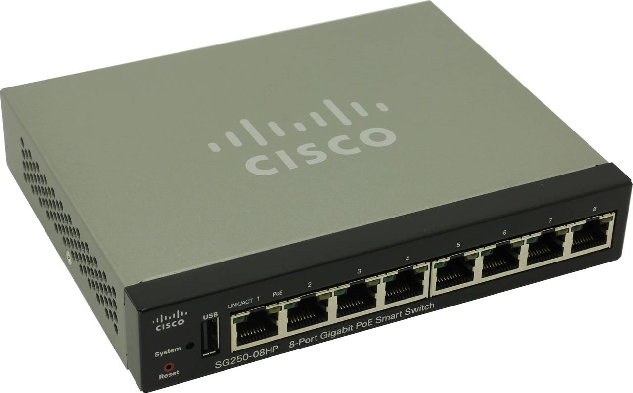   Cisco[SG250-08HP-K9-EU]8-Port Gigabit PoE Smart Switch Switch(8UTP 1000Mbp Switch(8UTP 10