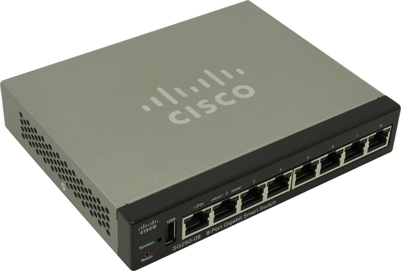  Cisco [SG250-08-K9-EU] 8-Port Gigabit Smart Switch (8UTP 1000Mbps)